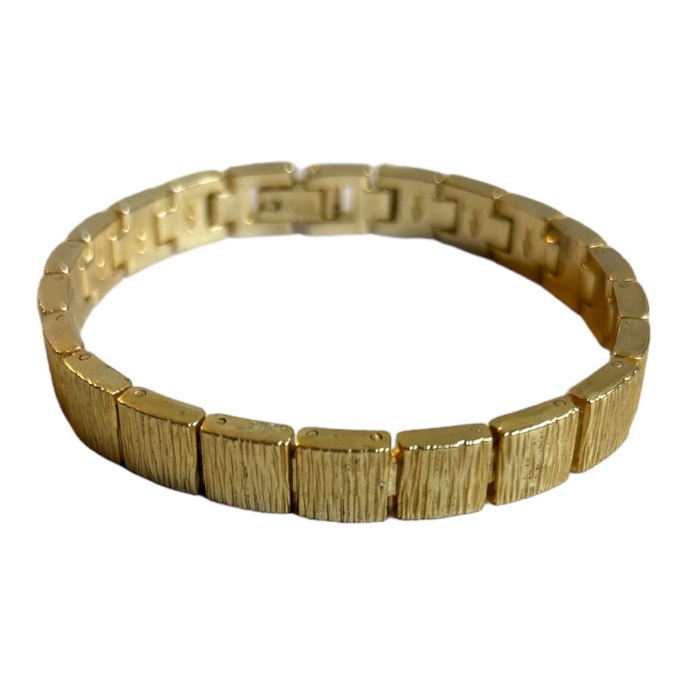 Vintage Gold Tone Bracelet 7.5” Adjustable Square Links Etched Tennis